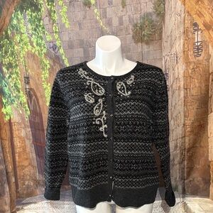 Eddie Bauer Black and Gray Patterned Cardigan